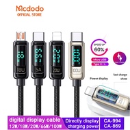 Mcdodo Digital Display Cable 100W/66W/20W/18W/12W QC4.0 PD Fast Charger Cable For Type C / Micro USB / Lightning CA869/881/882
