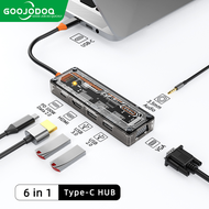 Goojodoq USB C ฮับ10/8/6/5ใน1 Type-C แล็ปท็อปโปร่งใสแท่นวางมือถือ HDMI VGA เครื่องอ่านการ์ด RJ45 PD