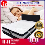 [INNDESIGN.SG] 10" Pacific Euro Top Pocketed Spring With Syn Latex Top Mattress + Bed Package (All Sizes (Fully Assembled and Free Delivery)(Single/Super Single/Queen/King)
