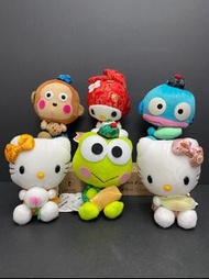 Sanrio Monkichi 馬騮仔 My Melody Hangyodon 水怪 魚怪 Hello Kitty KeroKeroKeroppi 青蛙仔2008年中國服 點心系統毛毛公仔全六種