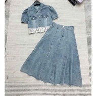 Set Skirt jean 2in1 panjang Freesize fit to 55kg #readystock