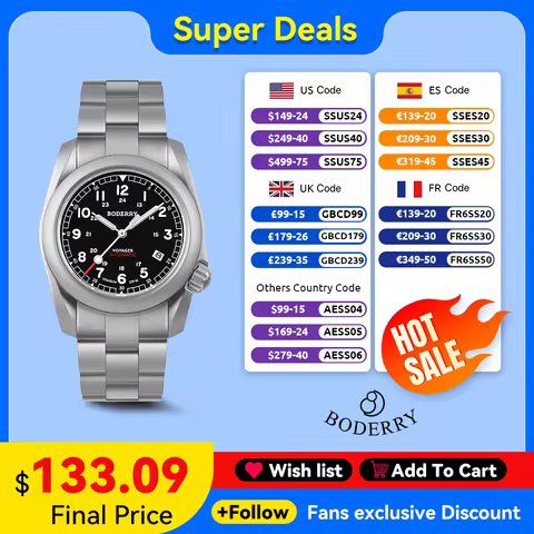 Boderry Voyager Field Watch Titanium Automatic Dive Wristwatch 100M Waterproof Titanium Bracelet For