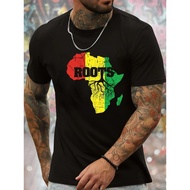 Men'S Casual Graphic T-Shirt With Africa Map & Roots Design - Vibrant Geometric
