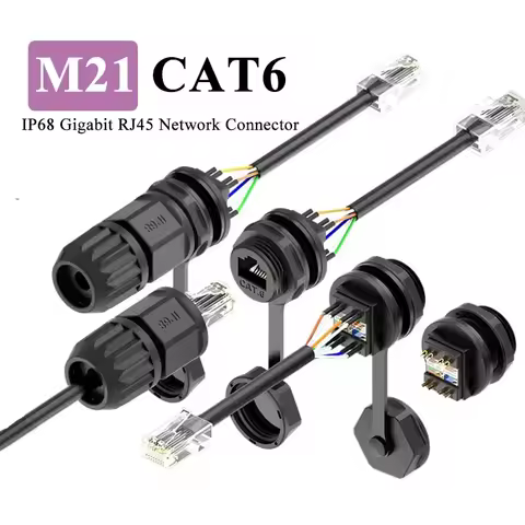Welded RJ45 Waterproof Network Connector IP67 Gigabit CAT6 RJ45 Aviation Plug Panel Socket M21 RJ45 