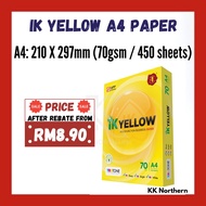 A4 IK Yellow A4 Paper 70gsm（450 sheets) Kertas A4 / Kertas Fotostat / Kertas Putih / Copy Paper