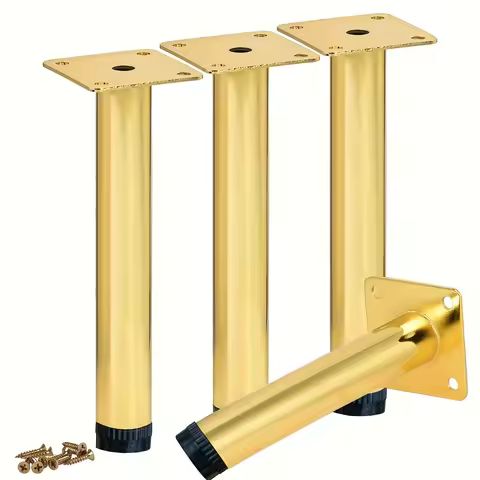 4 inch / 10cm Adjustable Metal Furniture Legs, Pack of 4 Round Gold Iron Heavy Duty Sofa Legs, DIY R
