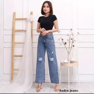 COD -  RIPPED JEANS CELANA KULOT SOBEK WANITA HIGH WAIST