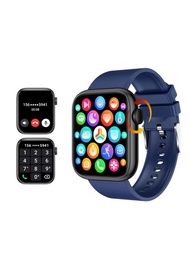1入組男士女士海軍藍色矽膠錶帶運動型心率監測和睡眠跟踪多功能方形錶盤智能手錶兼容安卓iPhone