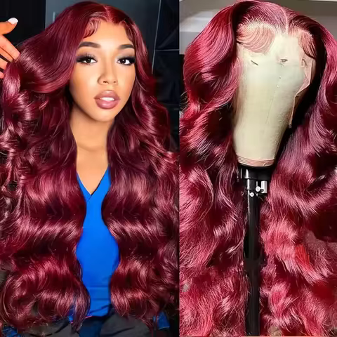 99J Burgundy Body Wave 13x4 13x6 HD Transparent Lace Full Frontal Human Hair Wigs 40 46 inch Wigs Pr