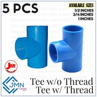 JM H-0021 | 5 PCS | 1/2" | 3/4" | 1" | PVC Tee with Thread | PVC Tee w/o Thread [A8]