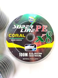 Senar Tali Pancing Benang PE Orca Coral Hijau Lumut X8 Ukuran PE 0.6/  PE 0.8/ PE 1.0/PE  1.2 /PE 1.