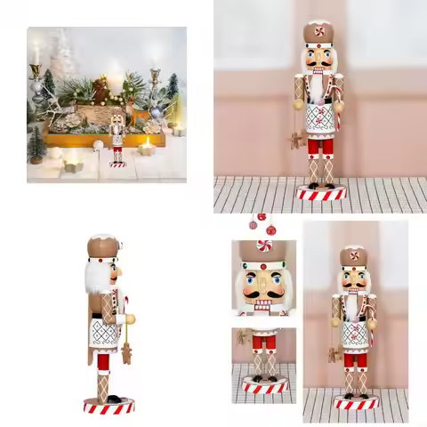 M17D Large 36Cm Gingerbreads Man Nutcrackers Wooden Holiday Decoration Hand Painted