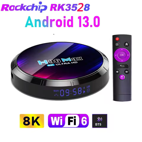 H96 MAX RK3528 Android 13.0 Quad Core 8K HDR LAN 100M WIFI6 BT5.0 Voice Assistant Global Language Me
