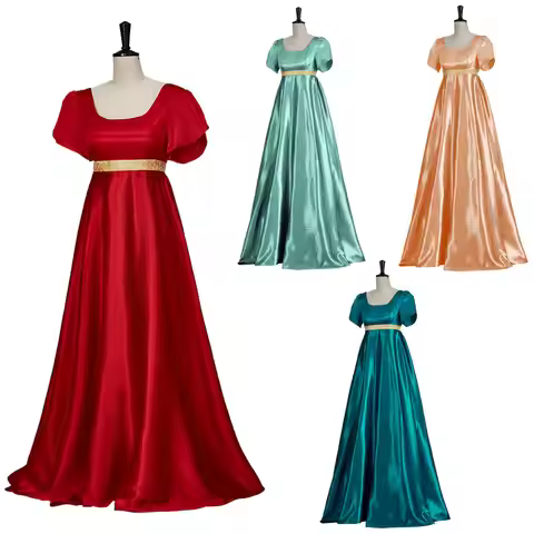 19th-century satin vintage dress, Victorian ball gown, empire waist dress, Regency dress