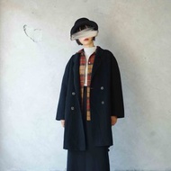 尋寶古著-質感黑色毛呢喀什米爾cashmere連袖長大衣