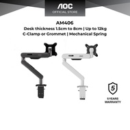 AOC AM406 C-Clamp and Grommet Desk-Mount Single Monitor Arm - for monitors 17"-40" and weight 4-12kg