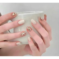 Short square nail box milky white, black, coffee brown mixed with rhinestones (89) kuku palsu press 