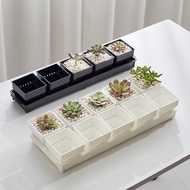 Flower Pot Combination for Succulents Plastic Creative Exquisite White Square with Tray Breathable I