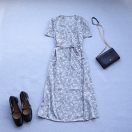 ชุดเดรสยาวแขนสั้นคอวีลายดอกไม้สำหรับผู้หญิงไซส์ใหญ่ ทรงเข้ารูป ระบายอากาศได้ดี ชุดเดรสฤดูใบไม้ผลิและ