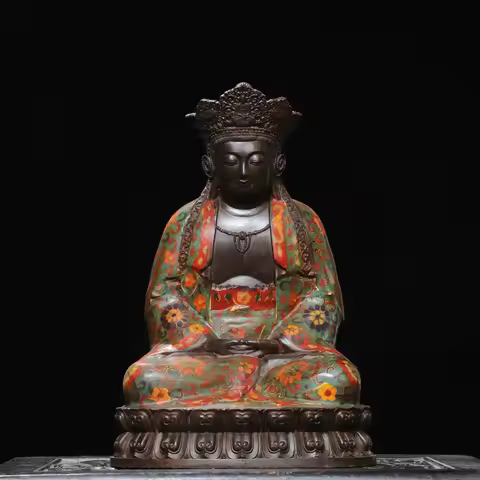 13 Old Bronze Cloisonne Cinnabar Flower pattern Piluzana Buddha Sitting Buddha Amitabha Buddha Worsh