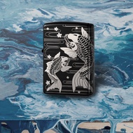 【ZIPPO官方旗艦店】 櫻花鯉魚(黑底銀)防風打火機 ZA-3-11B