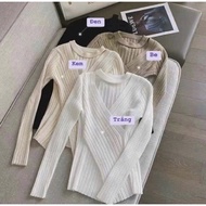 🔥[C236] Áo len thun Montoghi dệt kim phối CHOKER kiểu ĐẮP CHÉO tay dài Quảng Châu - kholenqc