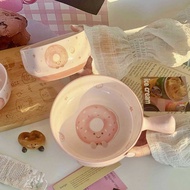 Donut Ceramic Handle Bowl Personal Special High-value Student Dormitory Cute Rice Bowl Instant Noodl