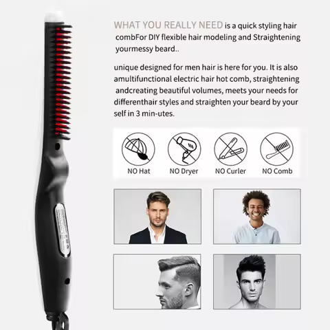 Portable Straight Beard Comb Hair Straightening Electric Beard Comb Hairdressing Straightener Heat T