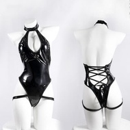 情趣內衣sexy lingerie 亮皮掛脖鏤空連身衣 2017