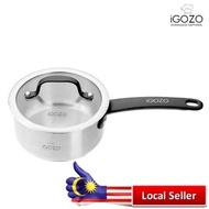 [ Local Ready Stocks ] iGOZO 16cm Elite 304 Stainless Steel Saucepan + Glass Lid