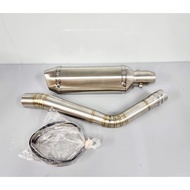 คอท่อ สแตนเลส Demon GPX GR200R พร้อมปลายท่อ Akapovic ยาว 14 นิ้ว เงินล้วน มีจุกลดเสียงในตัว เข้าชุดส