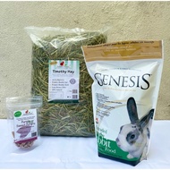 STARTER SET: Genesis Extruded Timothy Rabbit Food 1kg + Premium USA Timothy Hay 1kg + Pack of treat