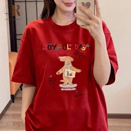 Baju Imlek Pambabae Merah Printed 2026 Women Short Sleeve T-shirt Year of the Horse Lucky Cotton