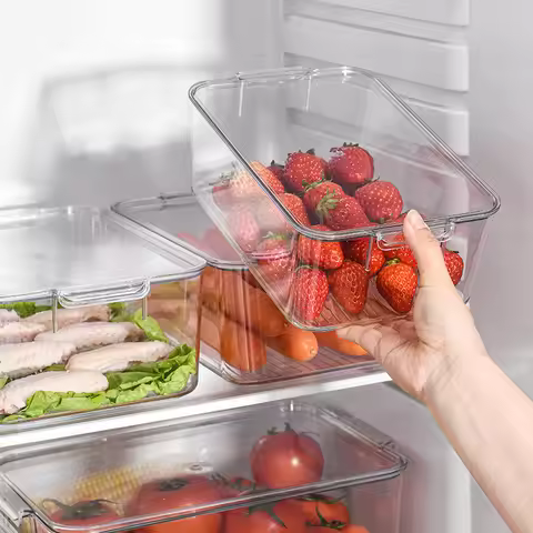 Fridge Organizer Bin Stackable Refrigerator Storage Box Clear Plastic Food Fridge Organizer Containe