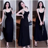 3-HOLE BODY DRESS WITH STONE FLOWERS, light A-shaped shape, ladong material L690