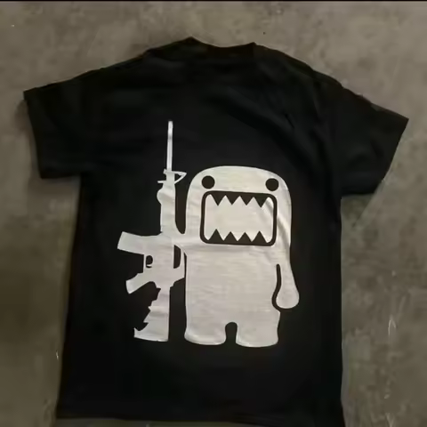 Y2K Meme Vintage Retro Domo Kun AK-47 Graphic Men's T Shirt Women Cotton Tee Streetwear Casual Overs