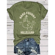 2025 NEW Ladies' olive green Inspirational boxing pattern T-shirt - " D4WC
