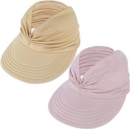 Sun Hats for Women Wide Brim Summer Hat with UV Protection Beach Sport Golf Sun Visor Cap with Ponytail Hole Pink Beige