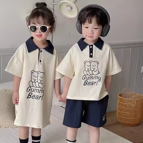 5011D Brother Sister Clothes Spring New Korean Boy's Clothing Set Sweater +Short Suit Lapel Girl's D