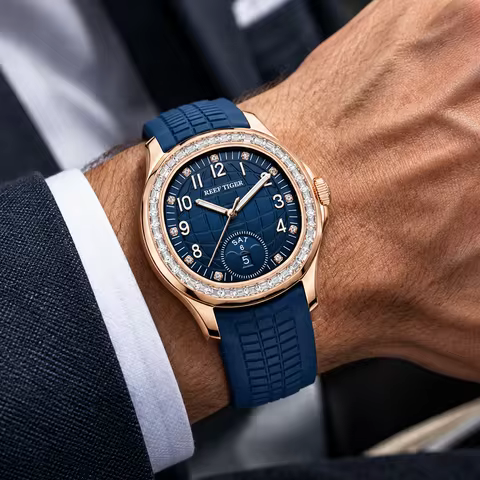 Reef Tiger Men Automatic Mechanical Watch Square Wristwatch Luminous 50M Waterproof Sapphire Crystal