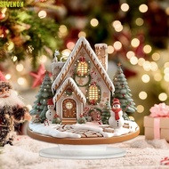 SEVENON Christmas Snow House Statue, 2D Cartoon Xmas Magic House Figurine, Creative Lightweight Acry