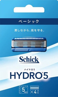 Schick(舒適) Hydro 5 基本款替換刀片 (4入) 含皮膚保護 5層刀片 藍色