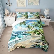 Manfei Summer Hawaii Comforter Set Full Size,Tropical Palm Trees Natural Bedding Set for Child Young