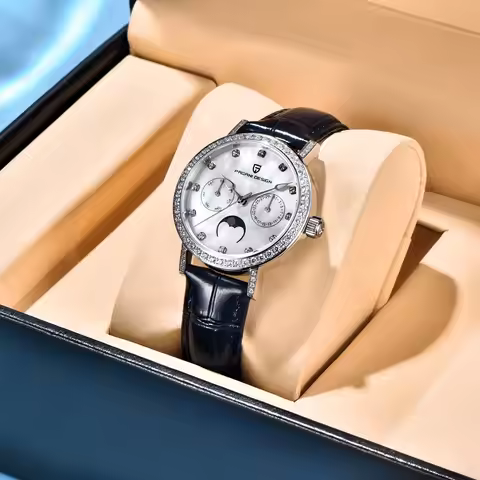 PAGANI DESIGN Vitality Ladies Quartz Watch Fashion Cool Diamond Hour Mark Leather Strap Multifunctio