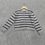 J2G2 Women's Long Sleeve Knitted Cardigan - Stripe Design with Chest Patch