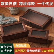 Wooden Sundries Storage Box Household Paulownia Anti-dust Flip Jewelry Box Begonia Flower Glass Desk