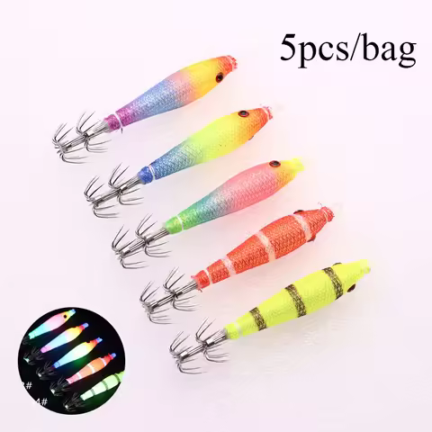 5pcs/bag 68mmCloth Roll Luminous UV Blowing Tube Fishing Octopus Jig Wood Shrimp Bait Squid Hook pes
