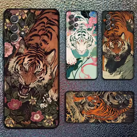 J-Japanese Ukiyo-e Tiger Phone Case For Samsung S 25,24,23,22,30,21,10,9,Ultra,Plus,Lite,FE,4,5G Bla