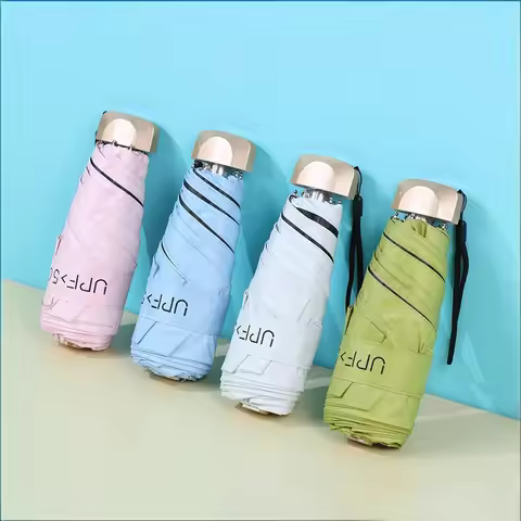 Flat Five Fold Umbrella Ultra Light Mini Umbrella Sunshade Umbrella Black Rubber Sun Protection Umbr