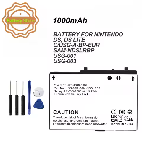 1000mAh Battery For Nintendo:DS,DS Lite,C/USG-A-BP-EUR,SAM-NDSLRBP,USG-001,USG-003,1000mAh/3.7Wh--3.